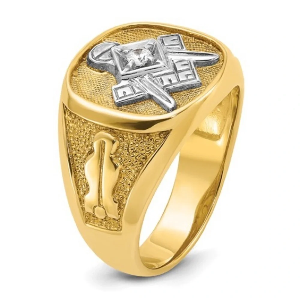 14k with White Rhodium Men's Diamond Blue Lodge Master Masonic Ring